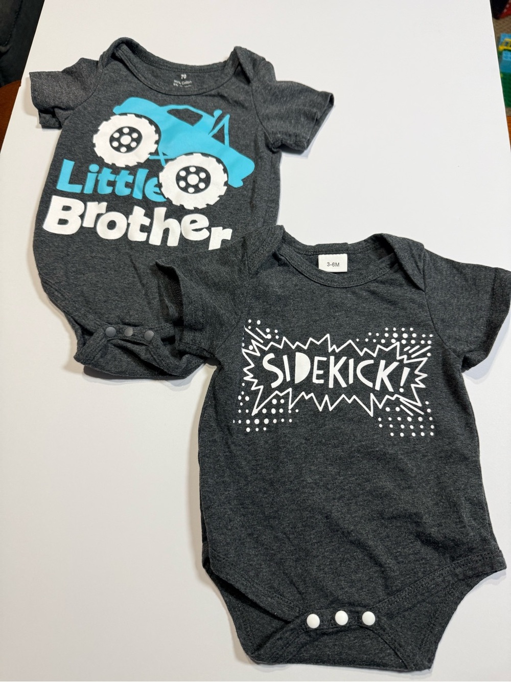 Charcoal Baby Onesie Set - "Little Brother" & "Sidekick"
